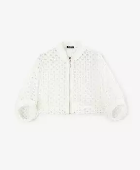Жакет для девочки укороченный кружевной белый Gulliver