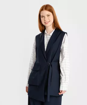 Жилет ассиметричный с накладным карманом синий Button Blue (170)