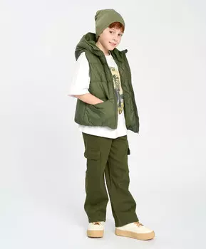 Жилет детский утепленный хаки стеганый с капюшоном Button Blue