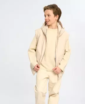 Жилет детский утепленный молочный с капюшоном Button Blue