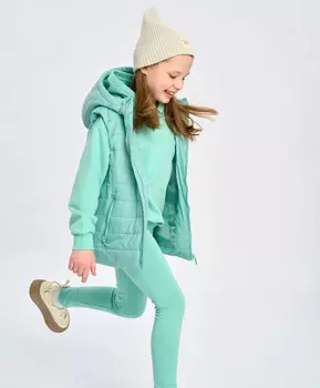 Жилет детский утепленный стеганый зеленый с капюшоном Button Blue