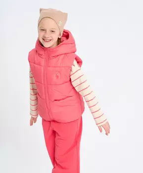 Жилет для девочки утепленный коралловый стеганый с капюшоном Button Blue