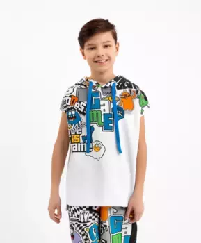 Жилет из тонкого футера с капюшоном белый Gulliver (146)