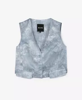 Жилет прилегающего силуэта из вареной вискозной ткани голубой GLVR