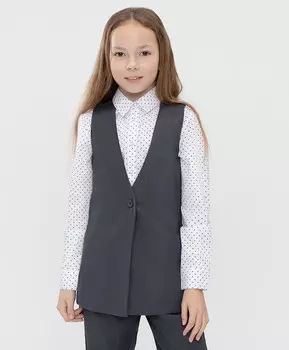 Жилет удлиненный с одной пуговицей серый Button Blue (158)