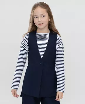 Жилет удлиненный с одной пуговицей синий Button Blue (128)