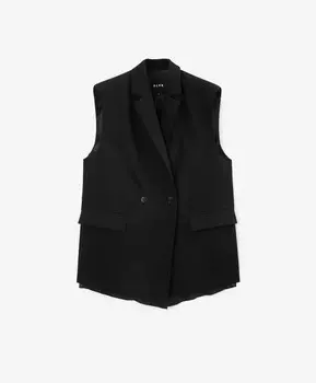 Жилет удлиненный силуэта умеренный оверсайз с открытыми срезами на подкладке черный GLVR