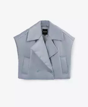 Жилет утепленный оверсайз из влагостойкой плащовки с атласным блеском голубой GLVR