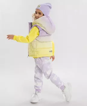 Жилет утепленный с капюшоном и принтом разноцветный для девочки Button Blue (122)