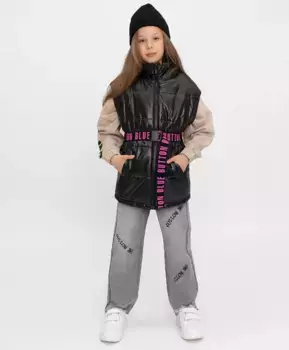 Жилет утепленный с поясом черный Button Blue (158)