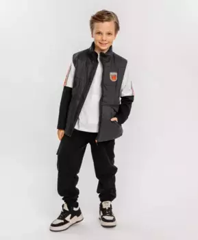 Жилет утепленный стёганный чёрный для мальчика Button Blue (140)