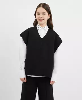 Жилет вязаный прямой свободной формы со спущенным плечом черный для девочки Gulliver (152)