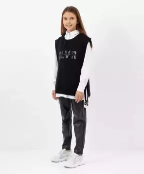 Жилет вязаный со спущенным плечом синий Gulliver (140)