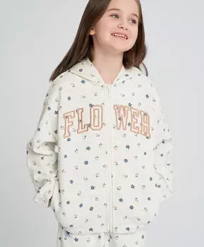 Зип худи для девочки оверсайз серая с капюшоном и принтом Button Blue