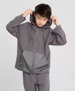 Зип худи для мальчика серое с капюшоном и карманами кенгуру Button Blue