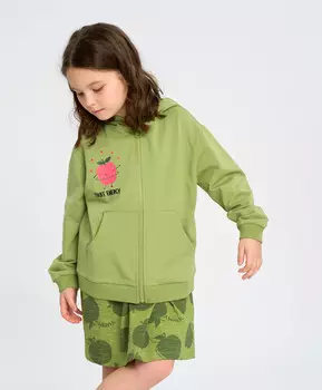 Зип худи оверсайз для девочки зеленое с принтом и капюшоном Button Blue