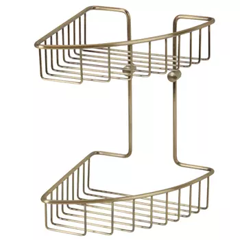 Полка корзина двойная угловая 18х20хh42 см., с двумя крючками Veragio BASKET VR.GFT-9034.BR, бронза