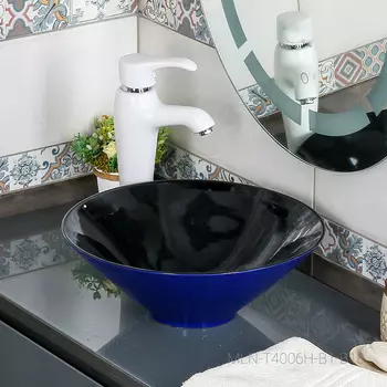 Раковина накладная MELANA MLN-7020-B1+B18 (T4006HB1+B18 ) (сине-черная)