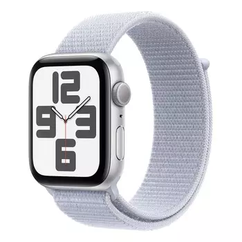 Apple Watch SE (2024), 44 мм корпус из алюминия цвета «Silver», ремешок Sport Loop цвета «Blue Cloud»