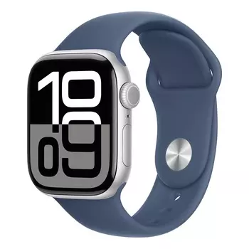 Apple Watch Series 10, 42 мм корпус из алюминия цвета «Silver», ремешок Sport Band размера S/M цвета «Denim»
