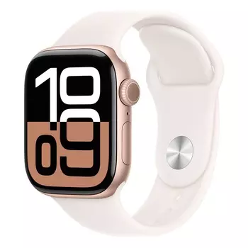 Apple Watch Series 10, 42 мм корпус из алюминия цвета «Rose Gold», ремешок Sport Band размера M/L цвета «Light Blush»