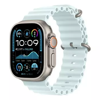 Apple Watch Ultra 2 (2024), 49 мм корпус из титана цвета «Natural», ремешок Ocean Band цвета «Ice Blue»