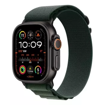 Apple Watch Ultra 2 (2024), 49 мм корпус из титана цвета «Black», ремешок Alpine Loop размера L цвета «Dark Green»