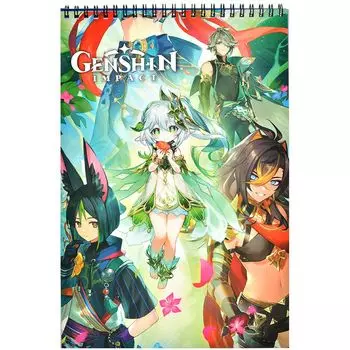Блокнот А4 "Genshin Impact: Лесные приключения" (с наклейками и переводными тату)