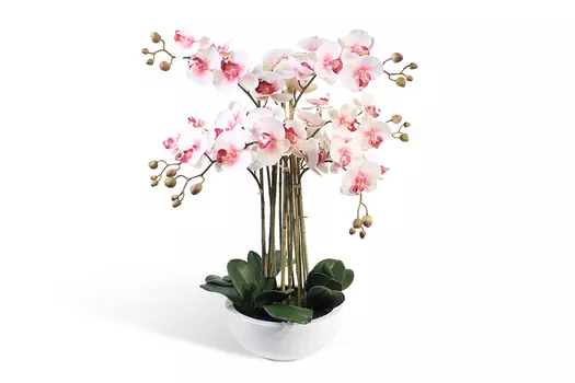Искусственное растение в круглом кашпо Орхидея Фаленопсис