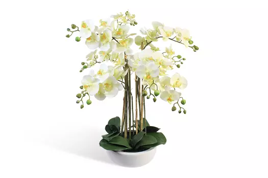 Искусственное растение в круглом кашпо Орхидея Фаленопсис