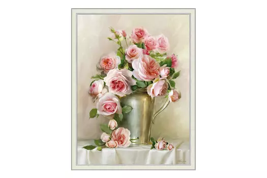 Репродукция в раме Букет роз в серебряном сосуде