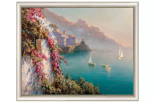 Репродукция в раме Цветы над морем