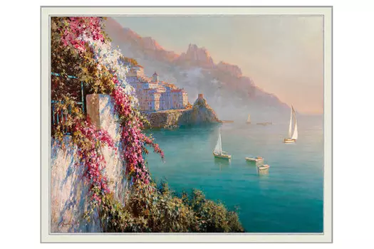 Репродукция в раме Цветы над морем