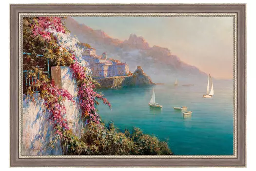 Репродукция в раме Цветы над морем