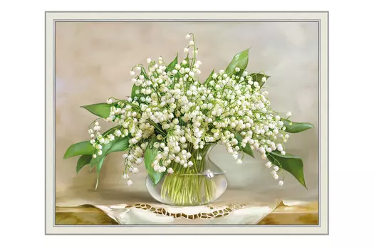 Репродукция в раме Ландыши в хрустальной вазочке