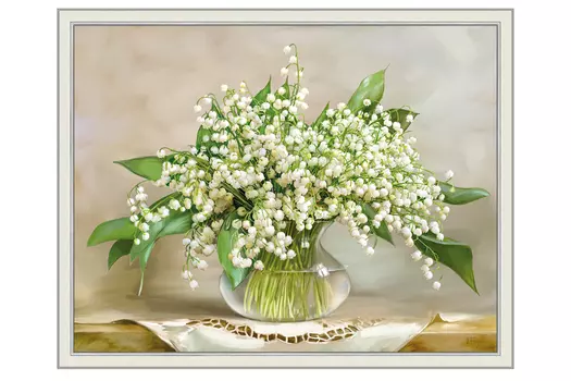 Репродукция в раме Ландыши в хрустальной вазочке