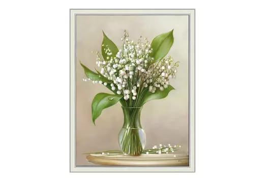 Репродукция в раме Ландыши в стеклянной вазочке