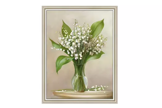 Репродукция в раме Ландыши в стеклянной вазочке