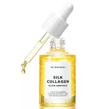 Ампульная сыворотка с коллагеном и золотым шелкопрядом So'Natural Silk Collagen Glow Ampoule