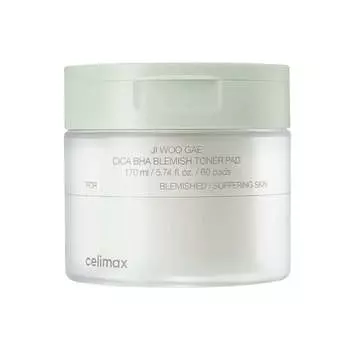 Пилинг-пэды от воспалений для проблемной кожи Celimax Ji Woo Gae Cica BHA Blemish Toner Pad 60 шт