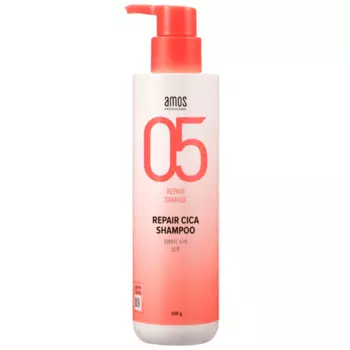 Восстанавливающий шампунь для повреждённых волос Amos Professional Repair Cica Shampoo