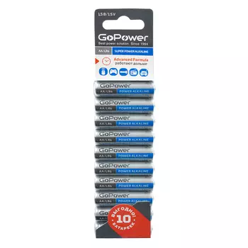 Батарейка GoPower LR6 AA BL10 Alkaline 1.5V (10/60/360) блистер (10 шт.) Батарейка GoPower LR6 AA (00-00019863)