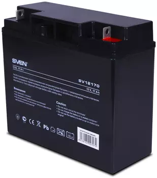 Батарея SVEN SV 12170 (12V 17Ah), напряжение 12В, емкость 17А*ч, макс. ток разряда 225А, макс. ток заряда 5.1А, свинцово-кислотная типа AGM, тип клемм T1 Sven SV12170 (SV-0222017)