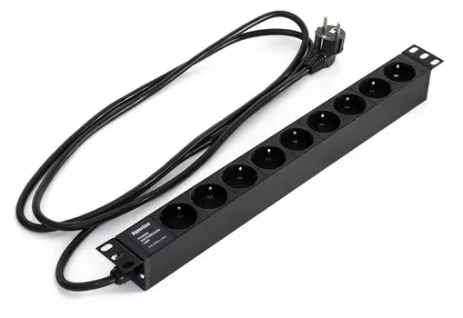 Блок распределения питания Hyperline SHE19-9SH-2.5EU гор.размещ. 9xSchuko базовые 16A Schuko 2.5м