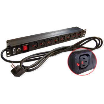 Блок розеток 19" 8 шт. C13 с фиксатором вилки, 10A 250V, шнур питания 3.0 м (TWT-PDU-10A8C3L-3.0)