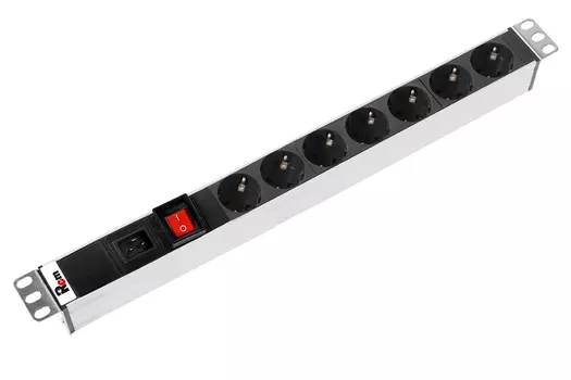 Блок розеток Rem-16 с выкл., 7 Schuko, вход IEC 60320 C20, 16 A, алюм., 19" (R-16-7S-V-440)