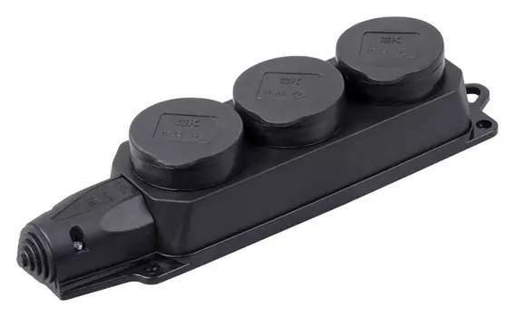 Блок силовая (3розет.) IEK Омега (PKR61-016-2-K02) откр. зазем. крыш. черный (упак.:1шт)