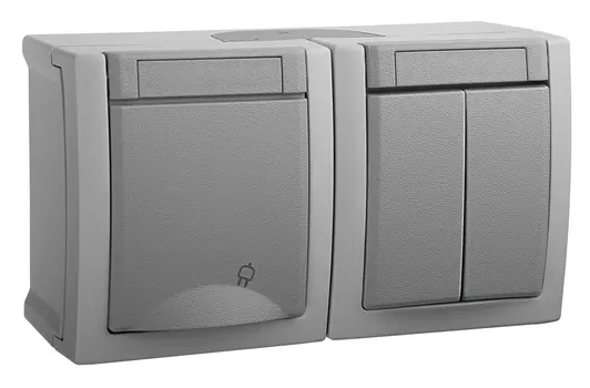 Блок силовая (розет./выкл.) Panasonic Pacific (WPTC48032GR-RU) откр. штор. крыш. IP54 серый (упак.:1шт)