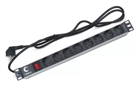 Cabeus PDU-8P-2EU Блок евророзеток для 19" шкафов, горизонтальный, 8 розеток, 16 A, выключатель, шнур 2м, алюминиевый корпус, немецкий стандарт (PDU-8P-2EU)