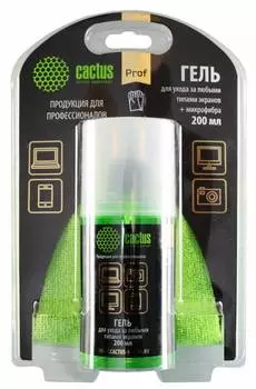 Чистящий набор (салфетки + гель) Cactus CS-S3004BL для экранов и оптики блистер 1шт 25х25см 200мл